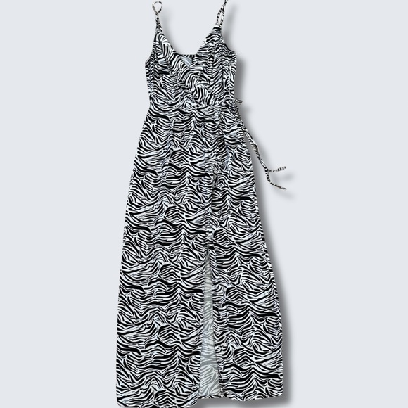 H&M Dresses & Skirts - H&M Zebra Print Maxi Dress Side Slit Spaghetti Strap Size 4 Summer Grunge